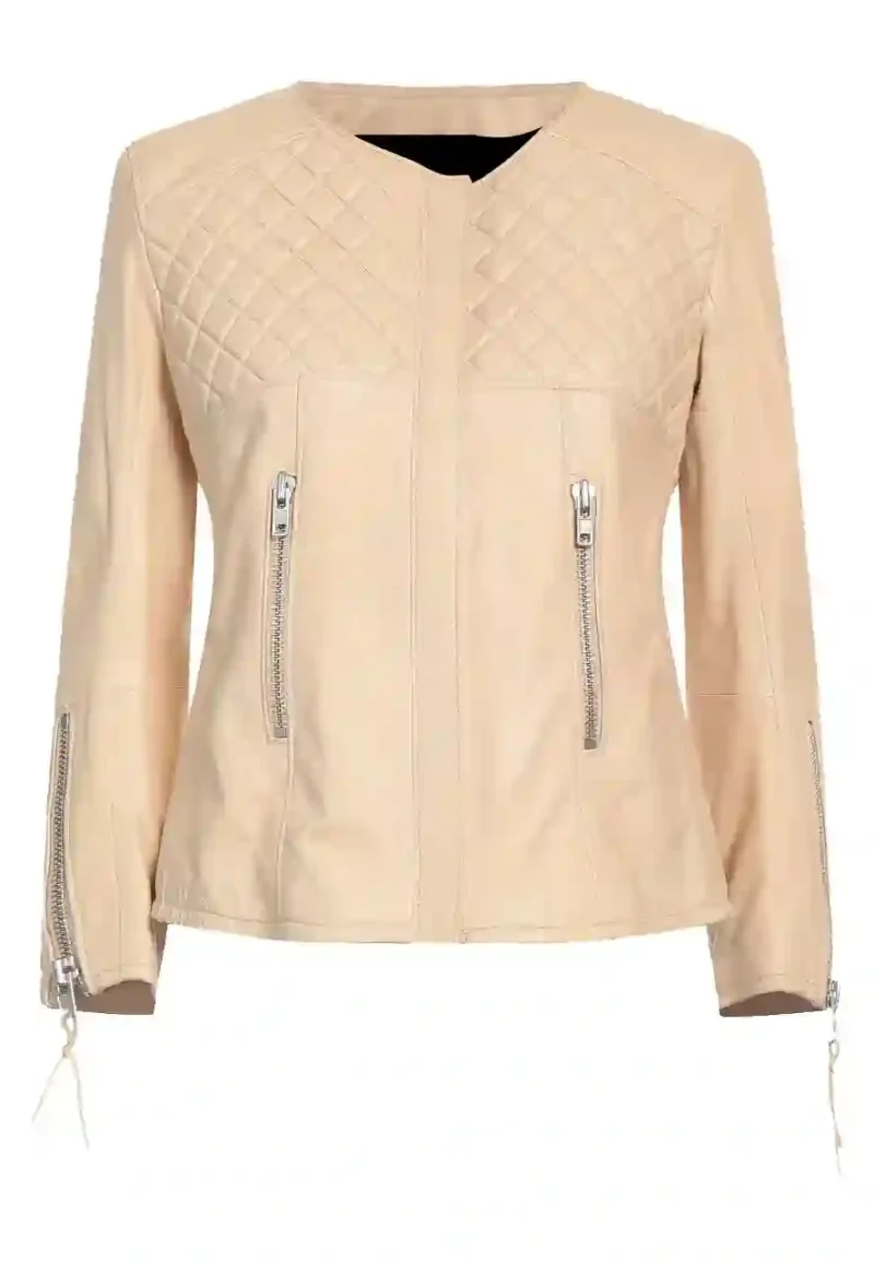 beige leather biker jacket