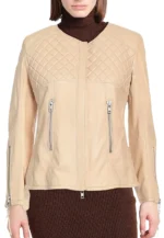 beige leather biker jacket women