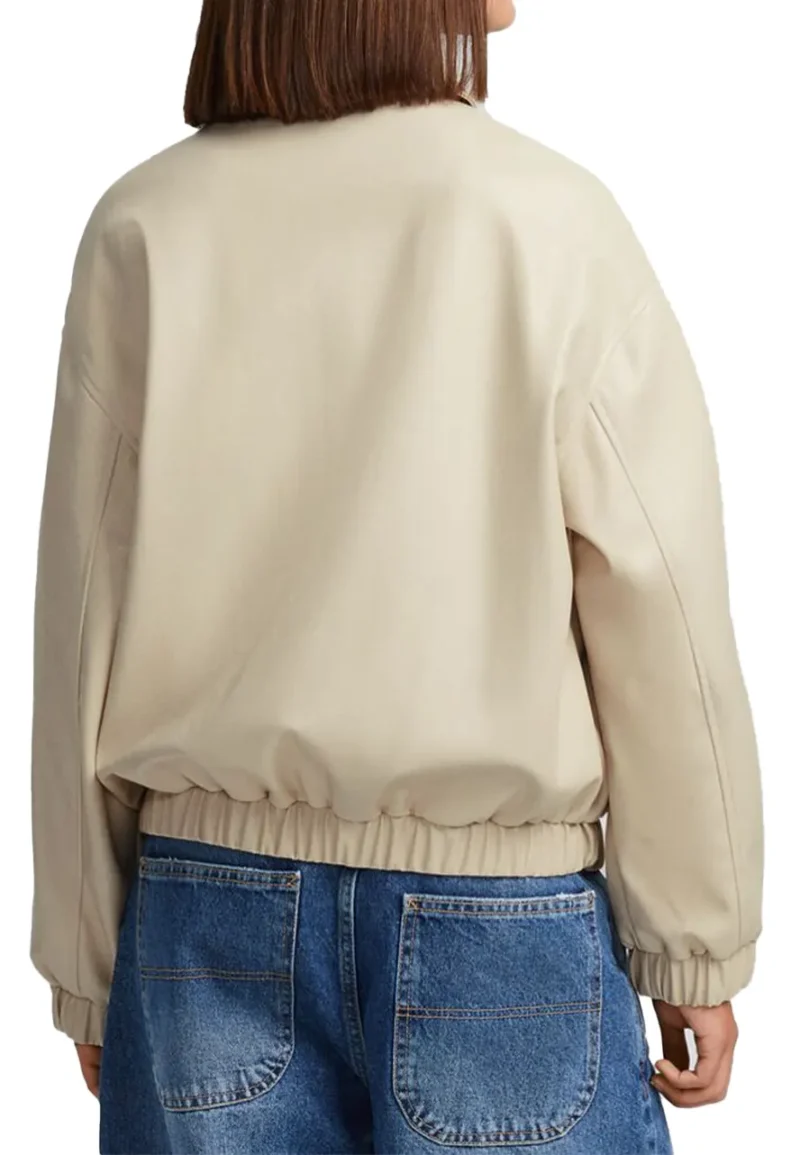 beige leather bomber jacket