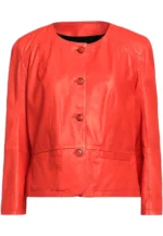 collarless leather jacket