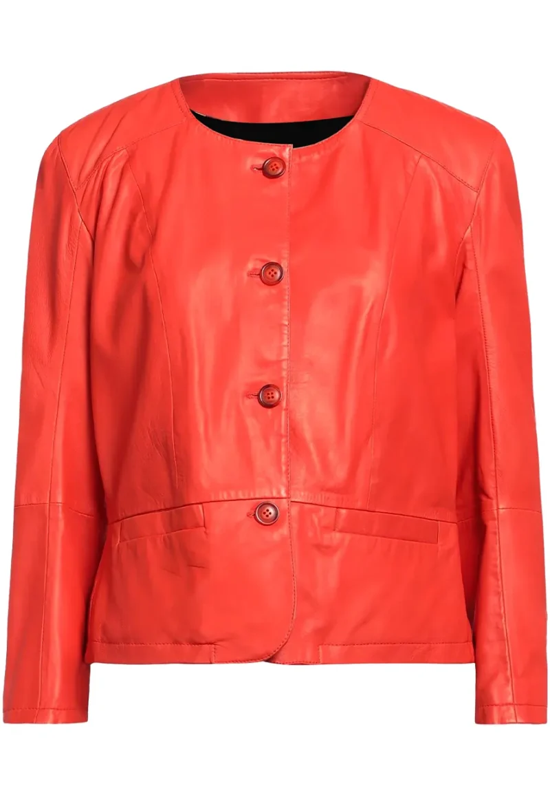 collarless leather jacket