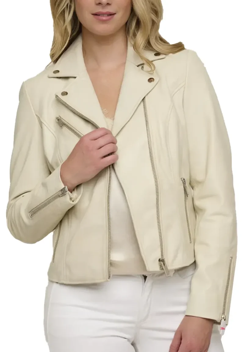 cream leather biker jacket