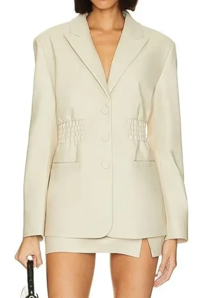 cream leather blazer
