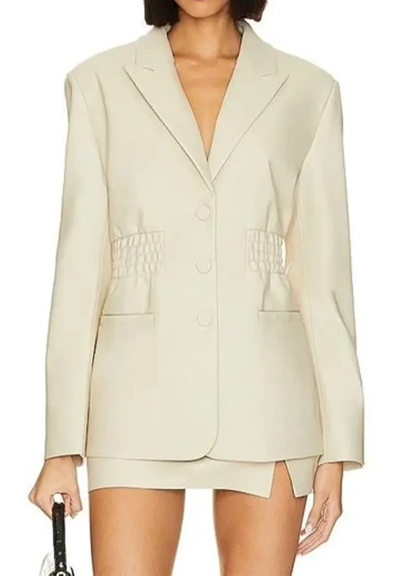 cream leather blazer