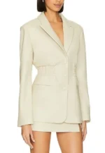 cream leather blazer womens
