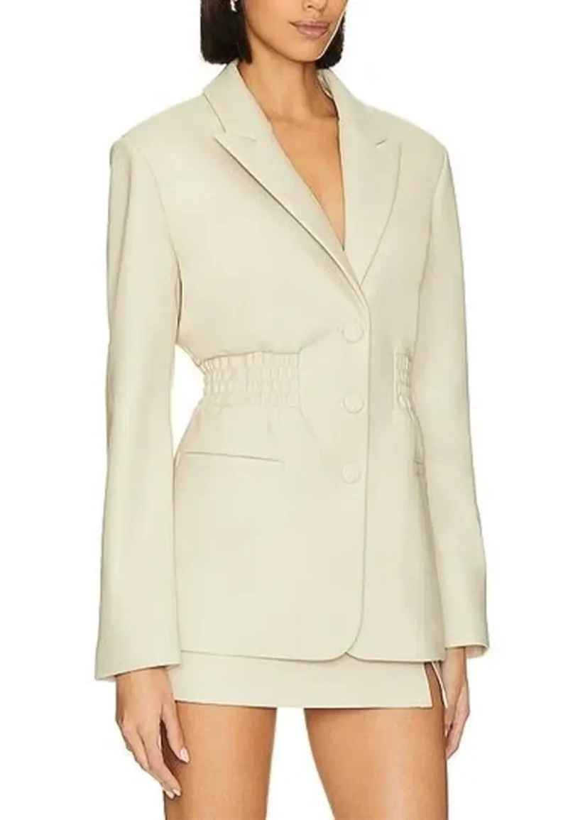 cream leather blazer womens
