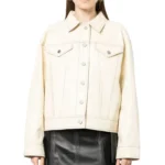 cream oversized leather jacket