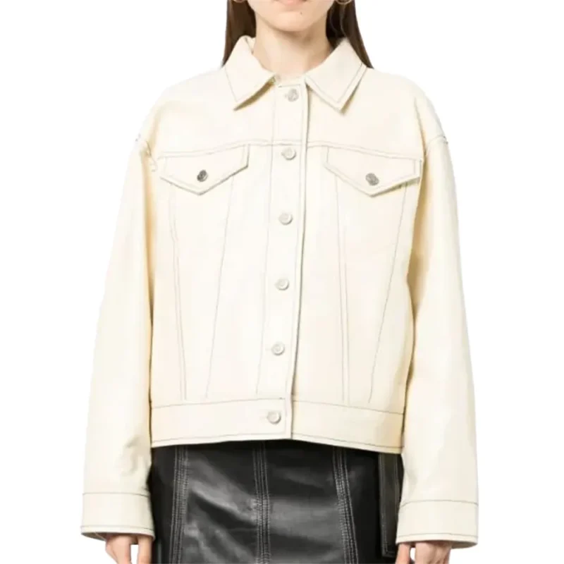 cream oversized leather jacket
