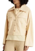 cropped beige leather jacket
