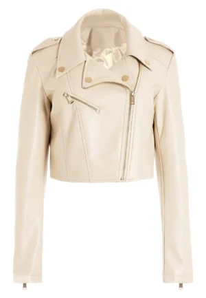cropped cream leather jacket