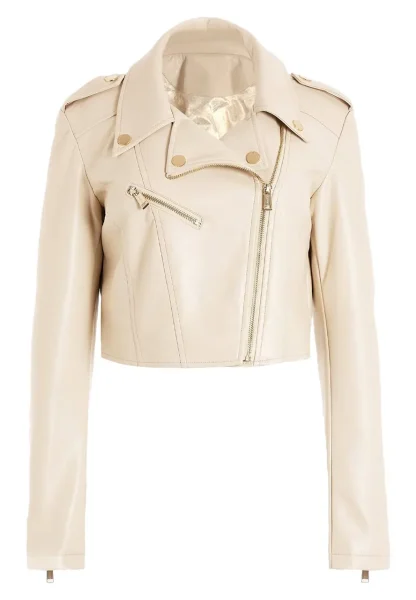 cropped cream leather jacket