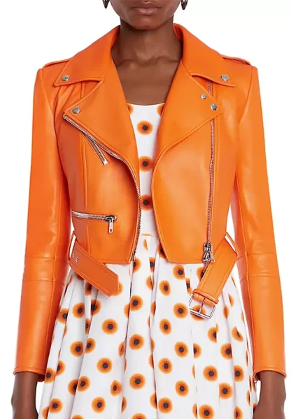 cropped orange leather jacket