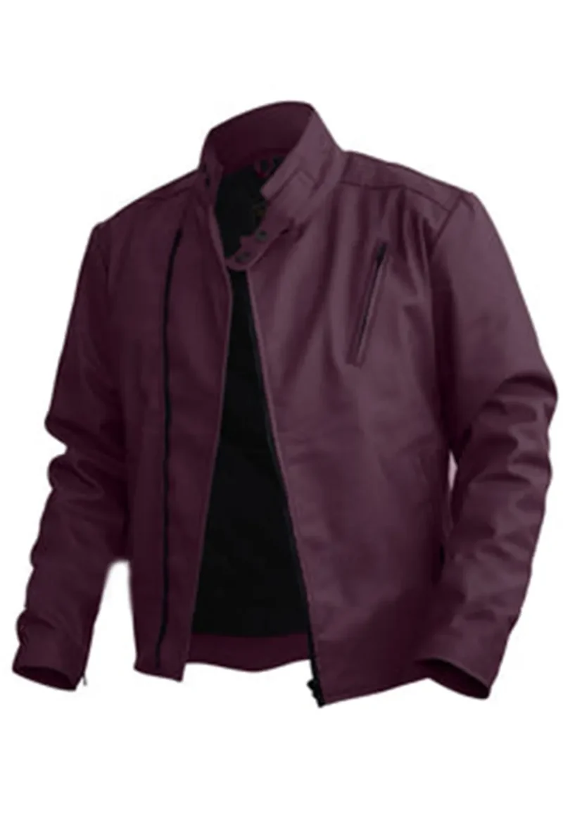 dark purple leather jacket