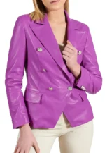 double breasted faux leather blazer