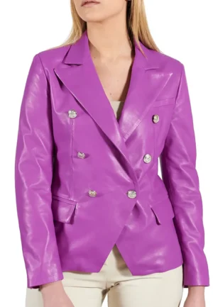 double breasted leather blazer