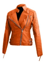 faux leather biker jacket with quilt detail