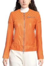 faux leather biker jacket with quilt detail