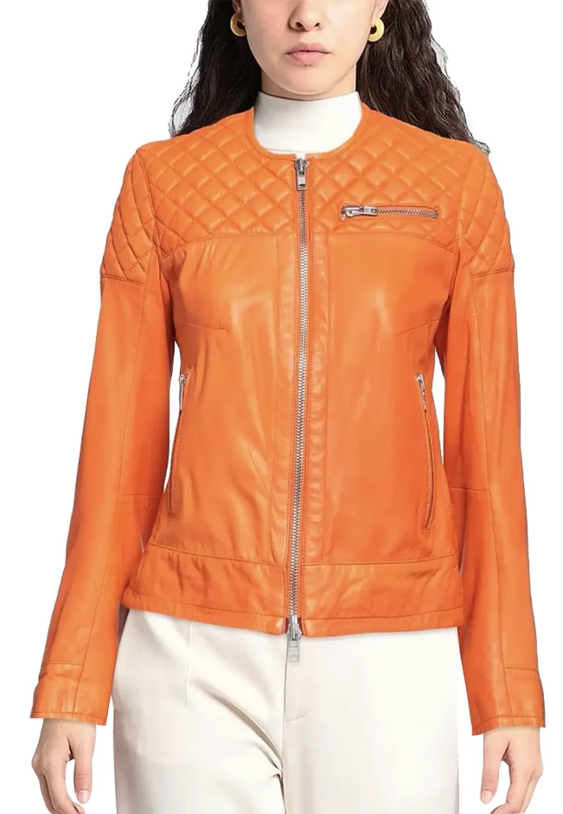 faux leather biker jacket with quilt detail