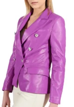 faux leather double breasted blazer