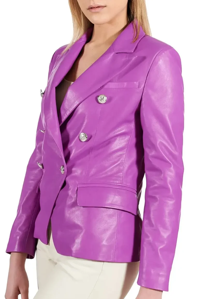 faux leather double breasted blazer