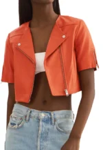 leather jacket with short sleeves