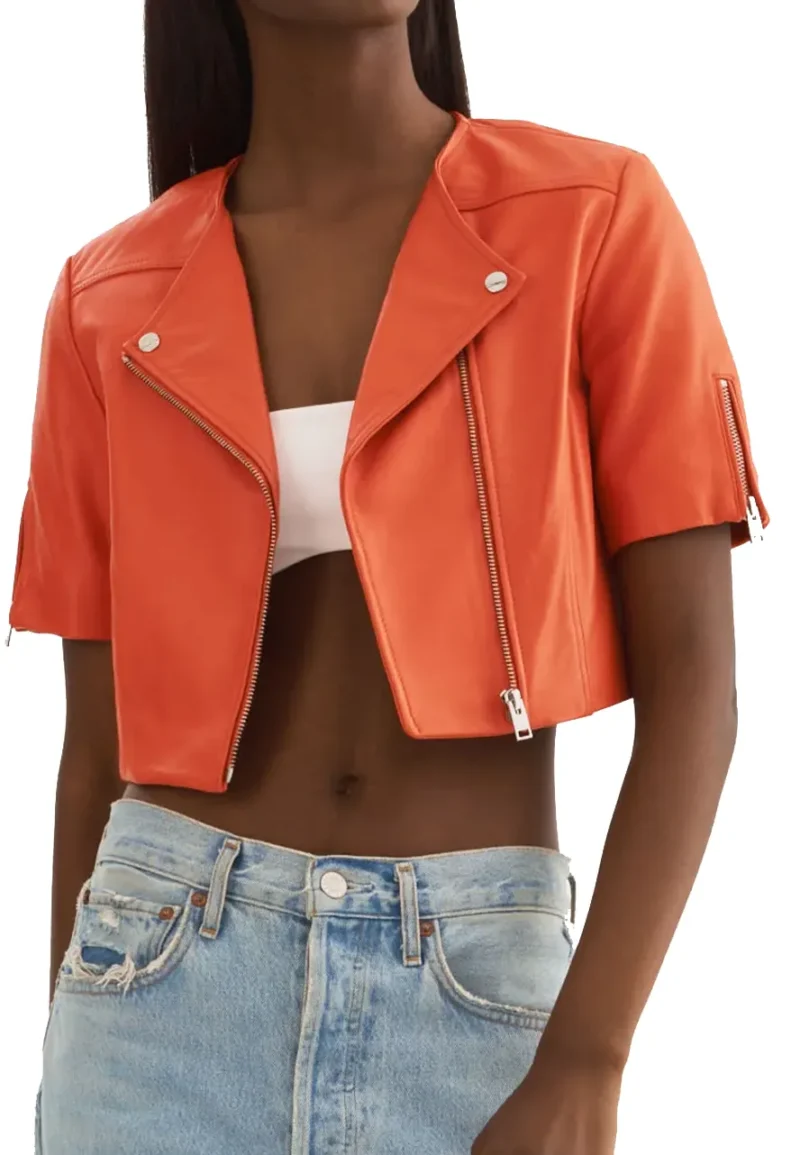 leather jacket with short sleeves