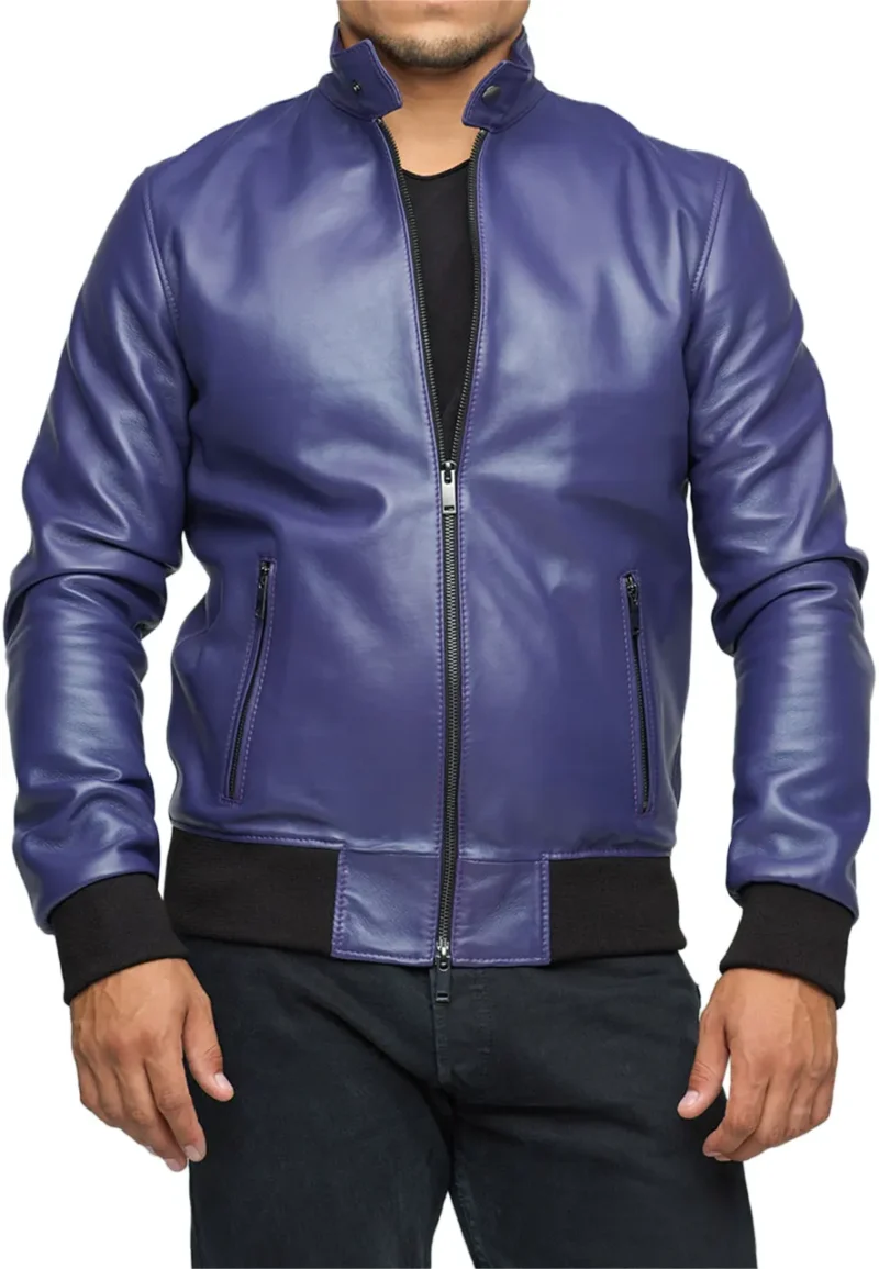 leather purple bomber jacket