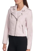 light pink leather jacket womens