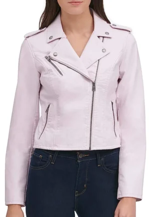 light pink leather moto jacket
