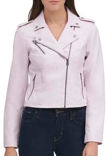 light pink leather moto jacket