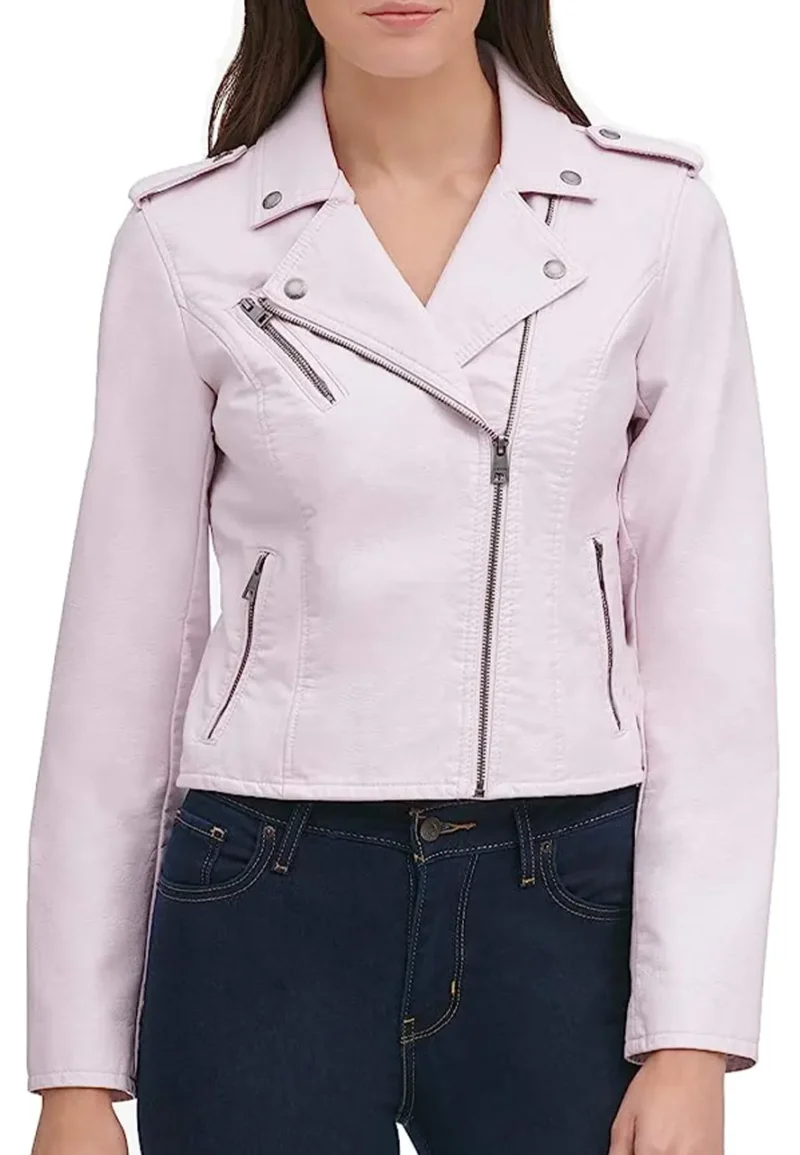 light pink leather moto jacket