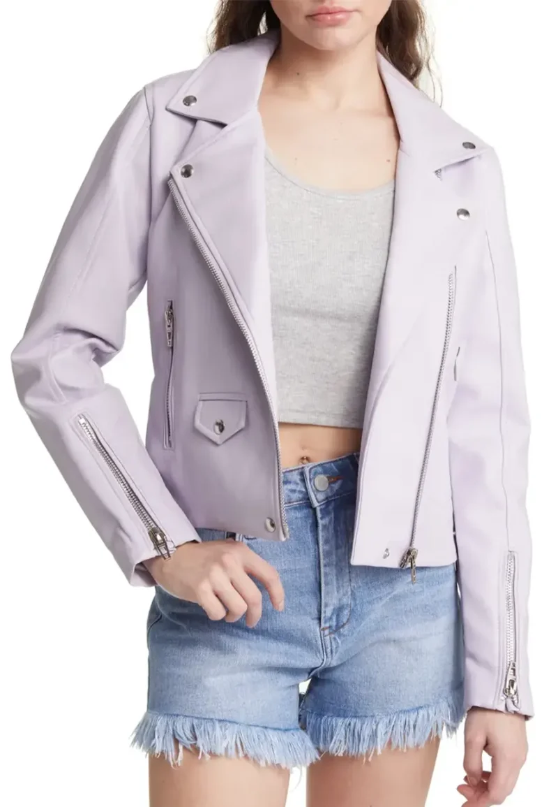 lilac faux leather jacket