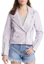 lilac leather moto jacket