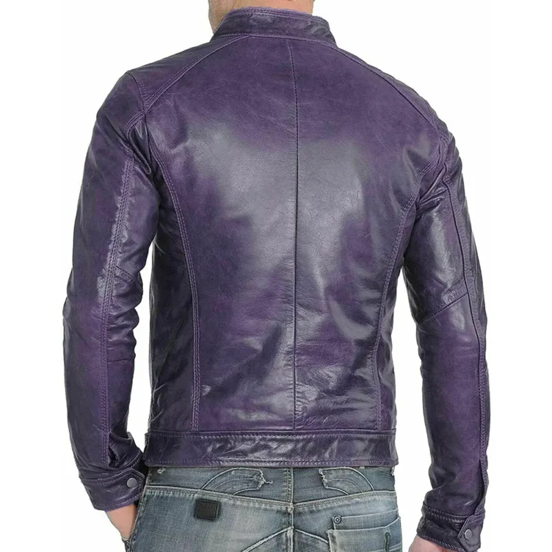 mens purple leather biker jacket