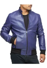 mens purple leather bomber jacket