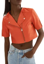 orange cropped leather jacket