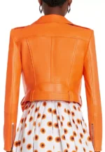 orange cropped leather jacket