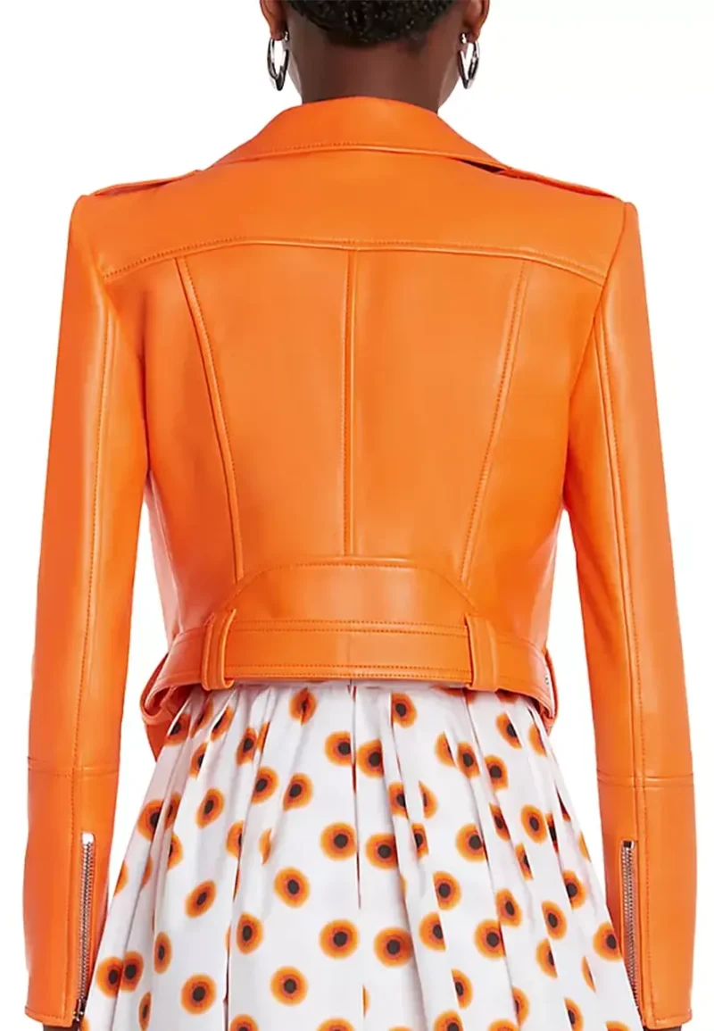 orange cropped leather jacket