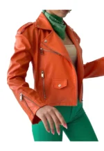 orange leather biker jacket