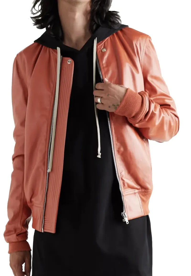 orange leather bomber jacket