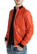 orange leather bomber jacket