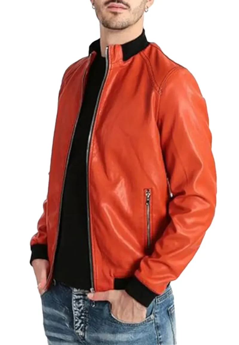 orange leather bomber jacket