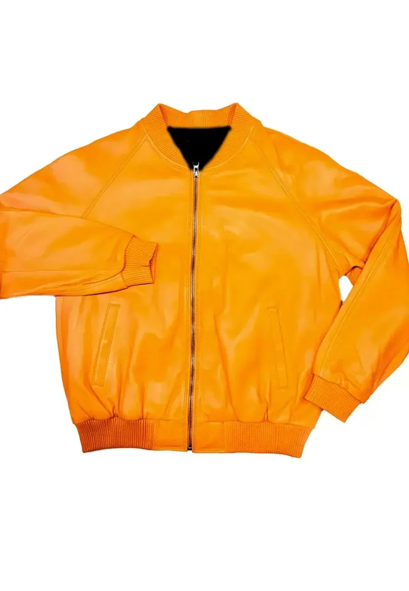 orange-leather-bomber-jacket orange leather bomber jacket
