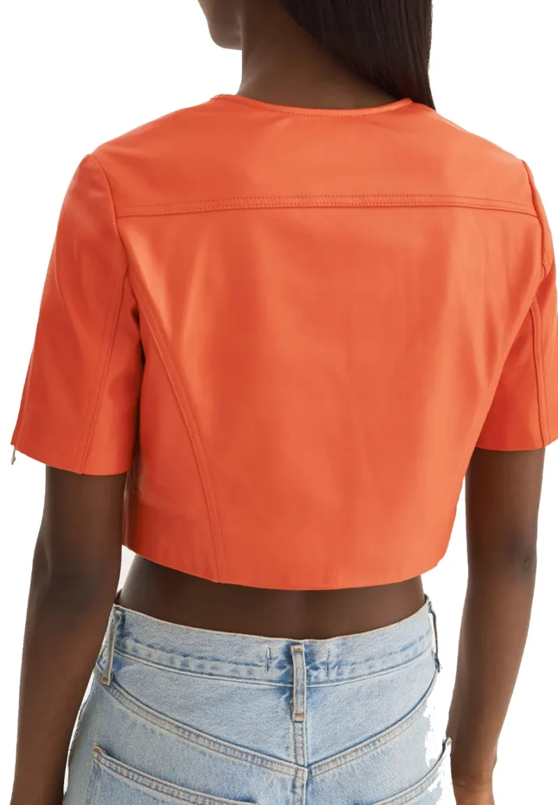 orange leather crop jacket