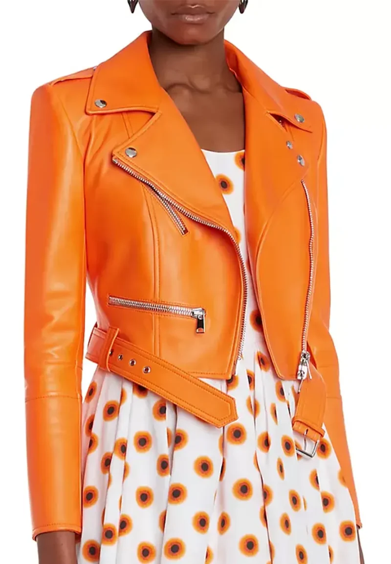 orange leather crop jacket