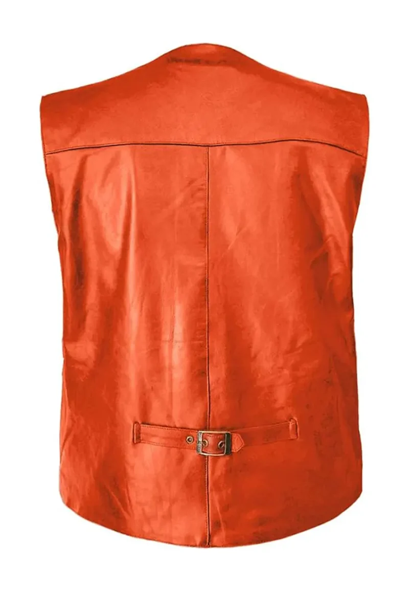 orange leather hunting vest