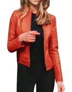 orange leather jacket womens