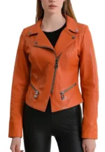 orange leather motorcycle jacket