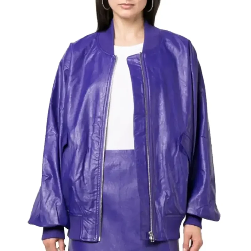 purple bomber jacket leather