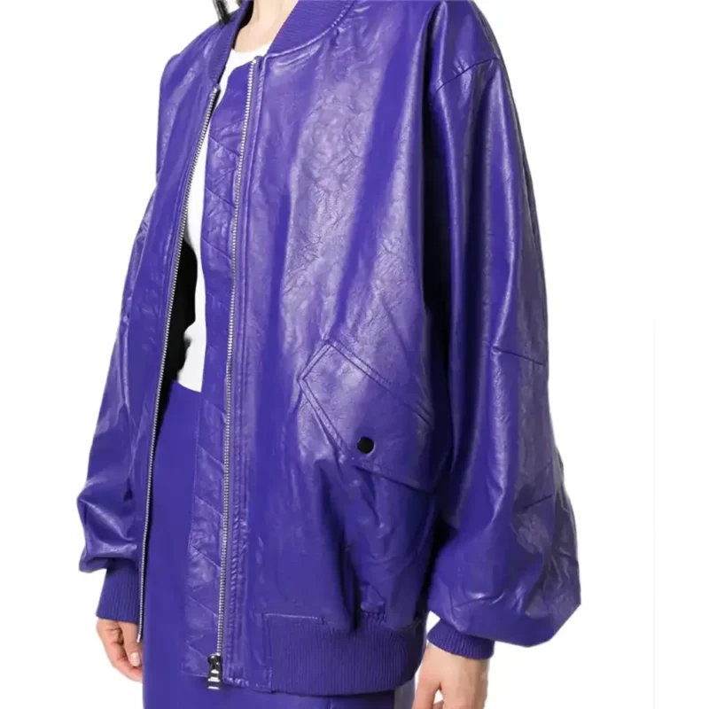 purple bomber jacket outfit